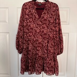 Express Floral Ruffle Neck Tiered Mini Shift Dress Size Large